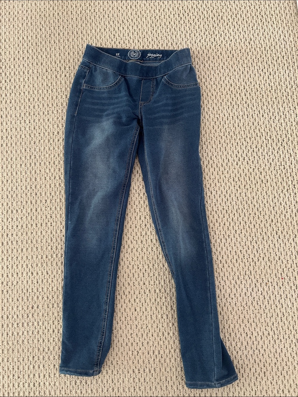 SO Dark Blue Kids Jeggings with Faded Whisker Detailing